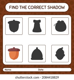 Find the correct shadows game with acorn. worksheet for preschool kids, kids activity sheet