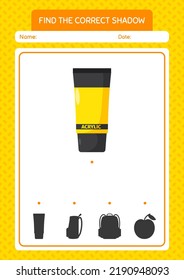 Find the correct shadows game with acrylic paint. worksheet for preschool kids, kids activity sheet