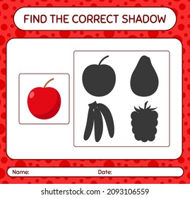 Find the correct shadows game with apple. worksheet for preschool kids, kids activity sheet