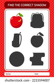 Find the correct shadows game with apple. worksheet for preschool kids, kids activity sheet