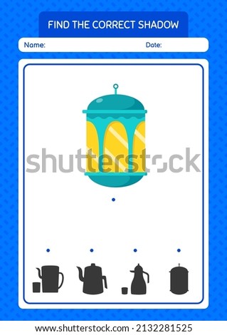 Find the correct shadows game with arabic lantern. worksheet for preschool kids, kids activity sheet