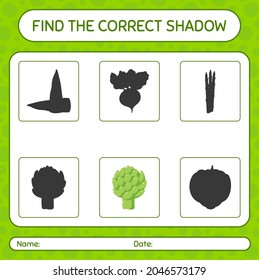Encuentra el juego de sombras correcto con alcachofa. hoja de trabajo para niños de preescolar, hoja de actividades para niños