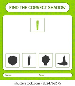 Encuentra el juego de sombras correcto con espárragos. hoja de trabajo para niños de preescolar, hoja de actividades para niños