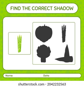 Find the correct shadows game with asparagus. worksheet for preschool kids, kids activity sheet
