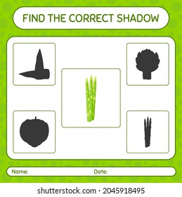 Encuentra el juego de sombras correcto con espárragos. hoja de trabajo para niños de preescolar, hoja de actividades para niños