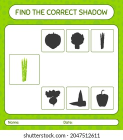 Find the correct shadows game with asparagus. worksheet for preschool kids, kids activity sheet