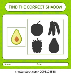 Encuentra el juego de sombras correcto con aguacate. hoja de trabajo para niños de preescolar, hoja de actividades para niños