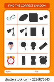 Find the correct shadows game with back to school icon. worksheet for preschool kids, kids activity sheet