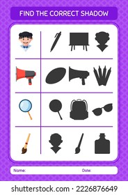Find the correct shadows game with back to school icon. worksheet for preschool kids, kids activity sheet