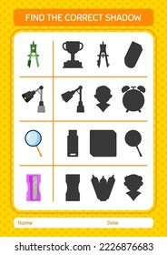 Find the correct shadows game with back to school icon. worksheet for preschool kids, kids activity sheet