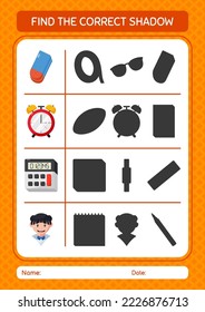 Find the correct shadows game with back to school icon. worksheet for preschool kids, kids activity sheet