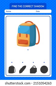 Find the correct shadows game with backpack. worksheet for preschool kids, kids activity sheet