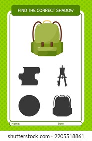 Find the correct shadows game with backpack. worksheet for preschool kids, kids activity sheet