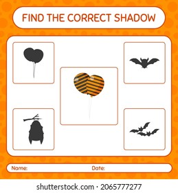 Find the correct shadows game with balloon. worksheet for preschool kids, kids activity sheet