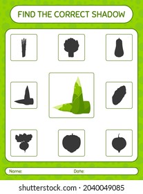 Encuentra el juego de sombras correcto con una toma de bambú. hoja de trabajo para niños de preescolar, hoja de actividades para niños