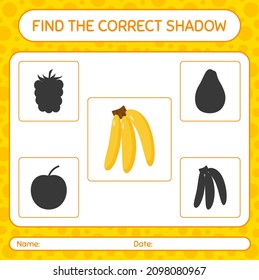 Find the correct shadows game with banana. worksheet for preschool kids, kids activity sheet