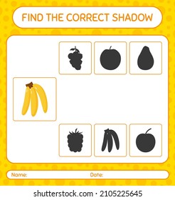 Encuentra el juego de sombras correcto con el plátano. hoja de trabajo para niños de preescolar, hoja de actividades para niños
