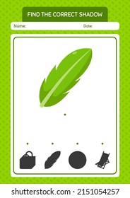 Find the correct shadows game with banana leaf. worksheet for preschool kids, kids activity sheet
