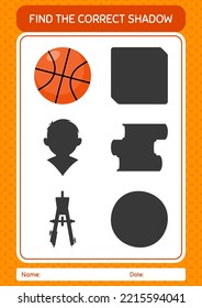 Find the correct shadows game with basketball. worksheet for preschool kids, kids activity sheet