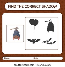 Find the correct shadows game with bat. worksheet for preschool kids, kids activity sheet