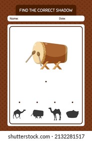 Find the correct shadows game with bedug drum. worksheet for preschool kids, kids activity sheet