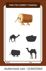 Find the correct shadows game with bedug drum. worksheet for preschool kids, kids activity sheet