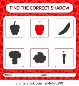 Find the correct shadows game with bell pepper. worksheet for preschool kids, kids activity sheet