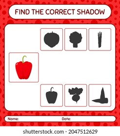 Find the correct shadows game with bell pepper. worksheet for preschool kids, kids activity sheet