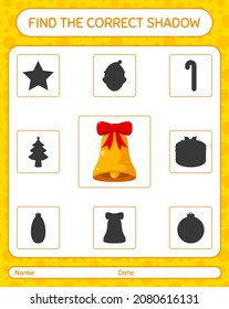 Find the correct shadows game with bell. worksheet for preschool kids, kids activity sheet