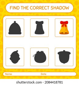 Find the correct shadows game with bell. worksheet for preschool kids, kids activity sheet
