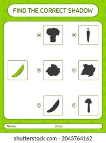 Find the correct shadows game with bitter melon. worksheet for preschool kids, kids activity sheet