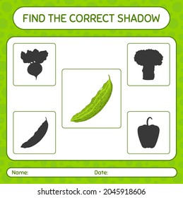 Find the correct shadows game with bitter melon. worksheet for preschool kids, kids activity sheet