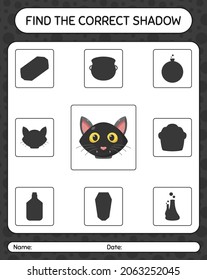 Find the correct shadows game with black cat. worksheet for preschool kids, kids activity sheet