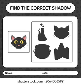 Find the correct shadows game with black cat. worksheet for preschool kids, kids activity sheet