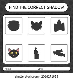 Find the correct shadows game with black cat. worksheet for preschool kids, kids activity sheet