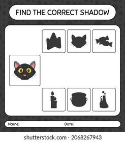 Find the correct shadows game with black cat. worksheet for preschool kids, kids activity sheet