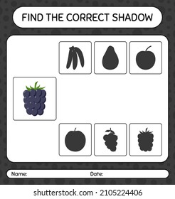 Find the correct shadows game with blackberry. worksheet for preschool kids, kids activity sheet