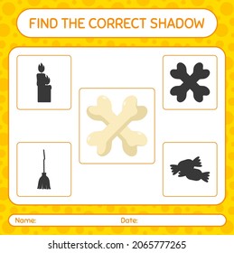 Find the correct shadows game with bone. worksheet for preschool kids, kids activity sheet