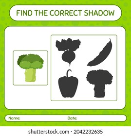 Find the correct shadows game with broccoli. worksheet for preschool kids, kids activity sheet