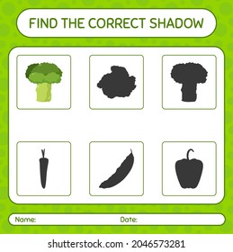 Find the correct shadows game with broccoli. worksheet for preschool kids, kids activity sheet