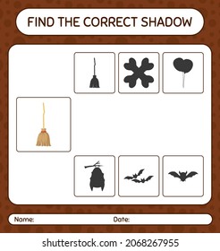 Encuentra el juego de sombras correcto con escoba. hoja de trabajo para niños de preescolar, hoja de actividades para niños
