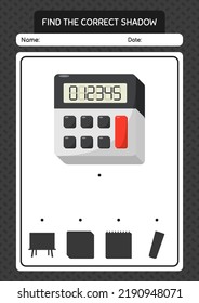 Find the correct shadows game with calculator. worksheet for preschool kids, kids activity sheet