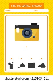 Find the correct shadows game with camera. worksheet for preschool kids, kids activity sheet