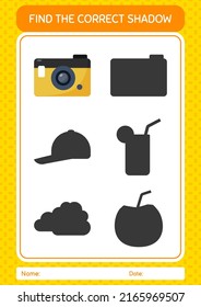 Find the correct shadows game with camera. worksheet for preschool kids, kids activity sheet