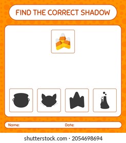 Find the correct shadows game with candy corn. worksheet for preschool kids, kids activity sheet