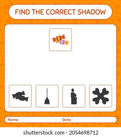 Find the correct shadows game with candy. worksheet for preschool kids, kids activity sheet