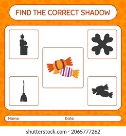 Encuentra el juego de sombras correcto con caramelos. hoja de trabajo para niños de preescolar, hoja de actividades para niños