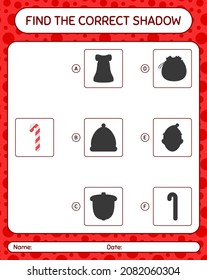 Find the correct shadows game with candy cane. worksheet for preschool kids, kids activity sheet