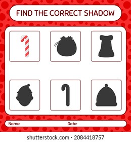 Find the correct shadows game with candy cane. worksheet for preschool kids, kids activity sheet