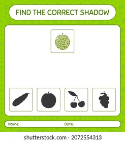 Find the correct shadows game with cantaloupe. worksheet for preschool kids, kids activity sheet